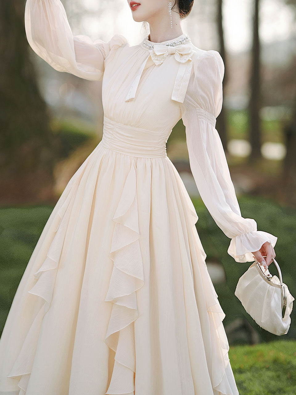 Apricot Bow Collar Wedding Vintage Fairy Dress