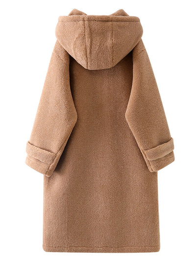 Hooded Teddy Long Coat With Gloves