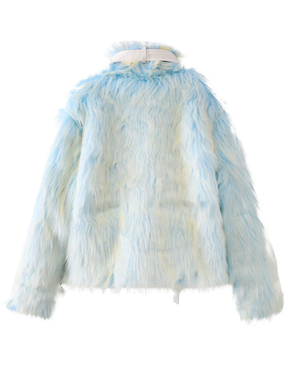 Gradient Blue Sweet Warm Faux Fur Winter Coat