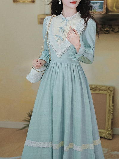 Blue Lace Ruffles Edwardian Revival Dress