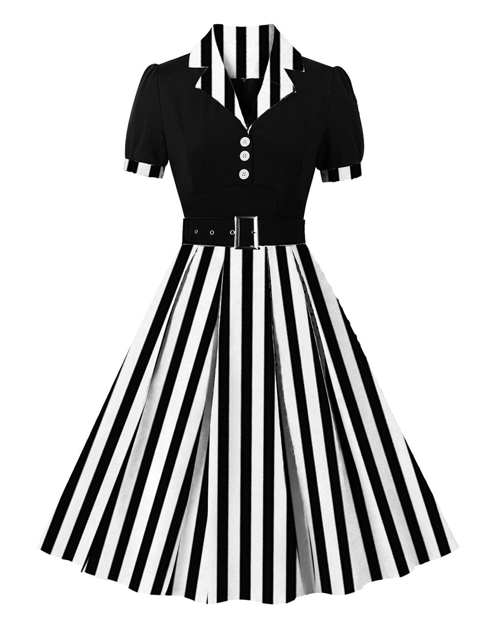 Beetlejuice Costume 1950S Short Sleeve Dress With Black and White Vertical Stripe