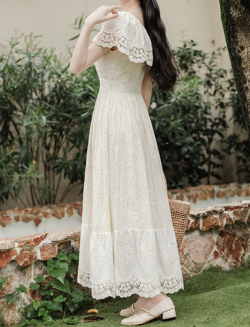 Apricot Lace Rose Edwardian Revival Dress