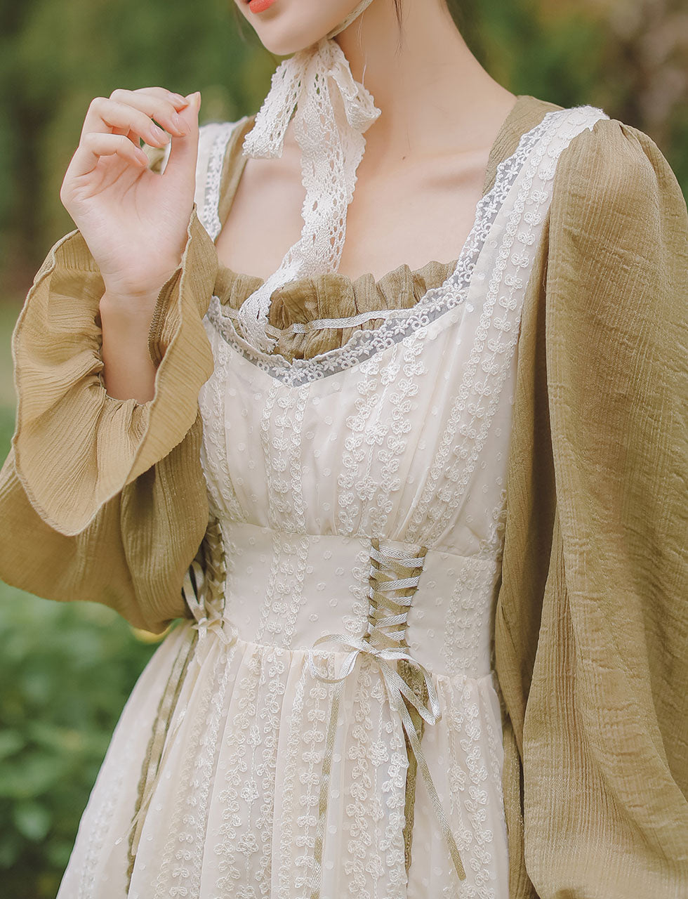 Light Green Victorian Dress with Balloon Sleeves