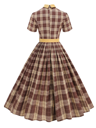 1950s Peter Pan Collar Plaid Vintage Swing Dress