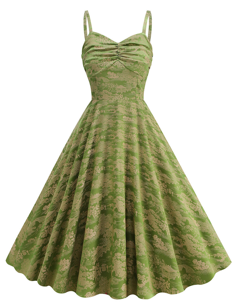 Green Spaghetti Strap Sleeveless 1950S Vinatge Dress