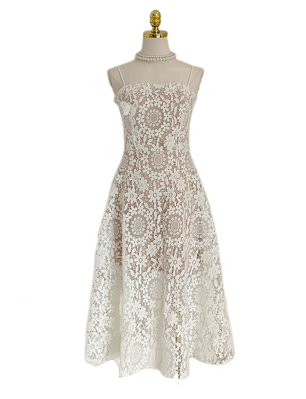 White Flower Lace Tube Swing Party Dress