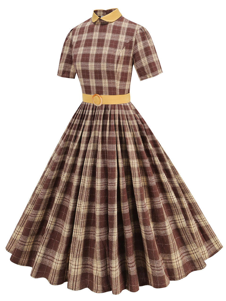 1950s Peter Pan Collar Plaid Vintage Swing Dress