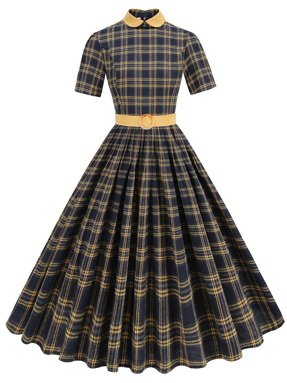 1950s Peter Pan Collar Plaid Vintage Swing Dress