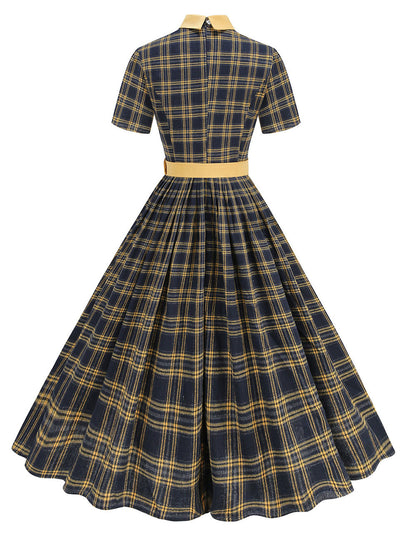 1950s Peter Pan Collar Plaid Vintage Swing Dress