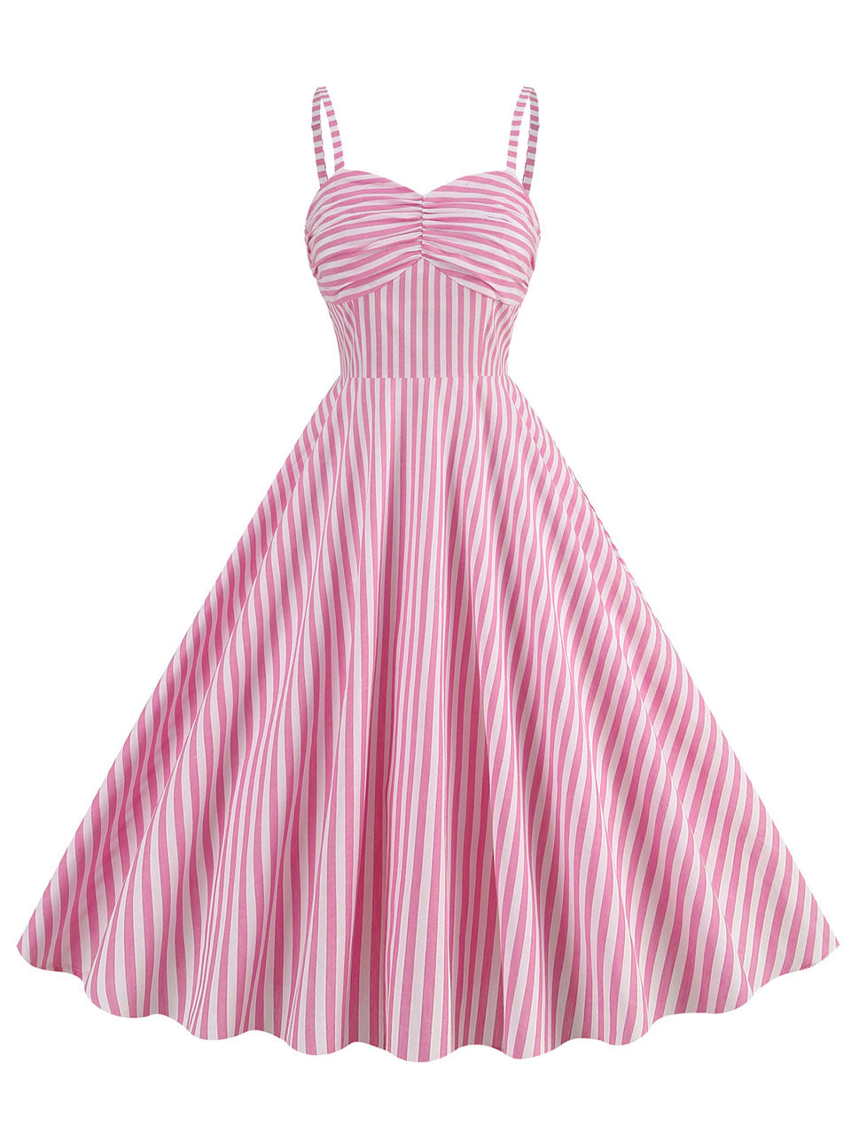 Pink And White Vertical Stripe Spaghetti Strap Barbie Same Style 1950S Vintage Dress