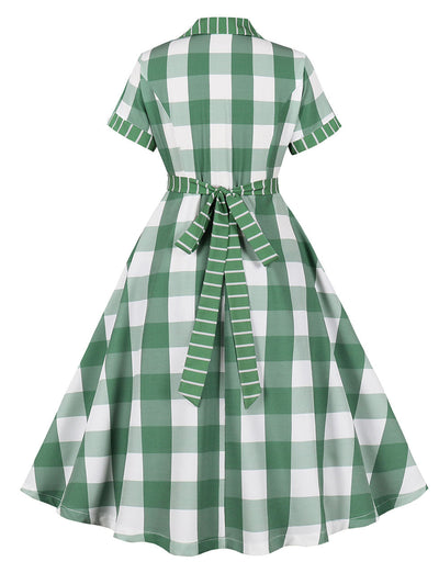 Christmas Green Plaid 1950S Cotton Swing Dress