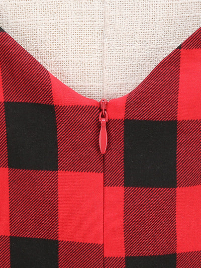 1950s Crew Neck Plaid Cap Sleeve Vintage Swing Dress