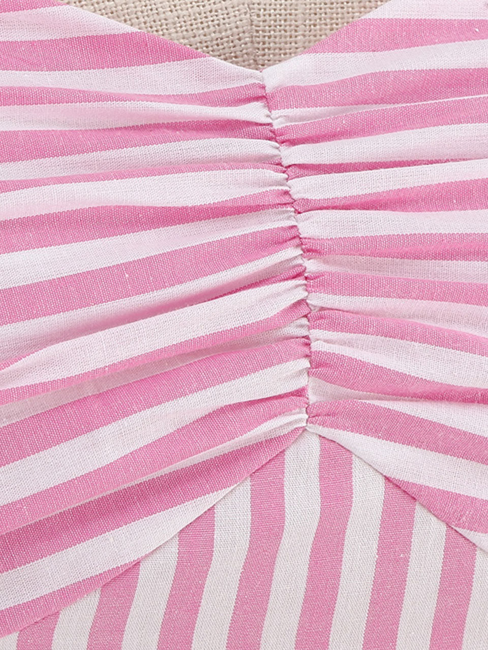 Pink And White Vertical Stripe Spaghetti Strap Barbie Same Style 1950S Vintage Dress