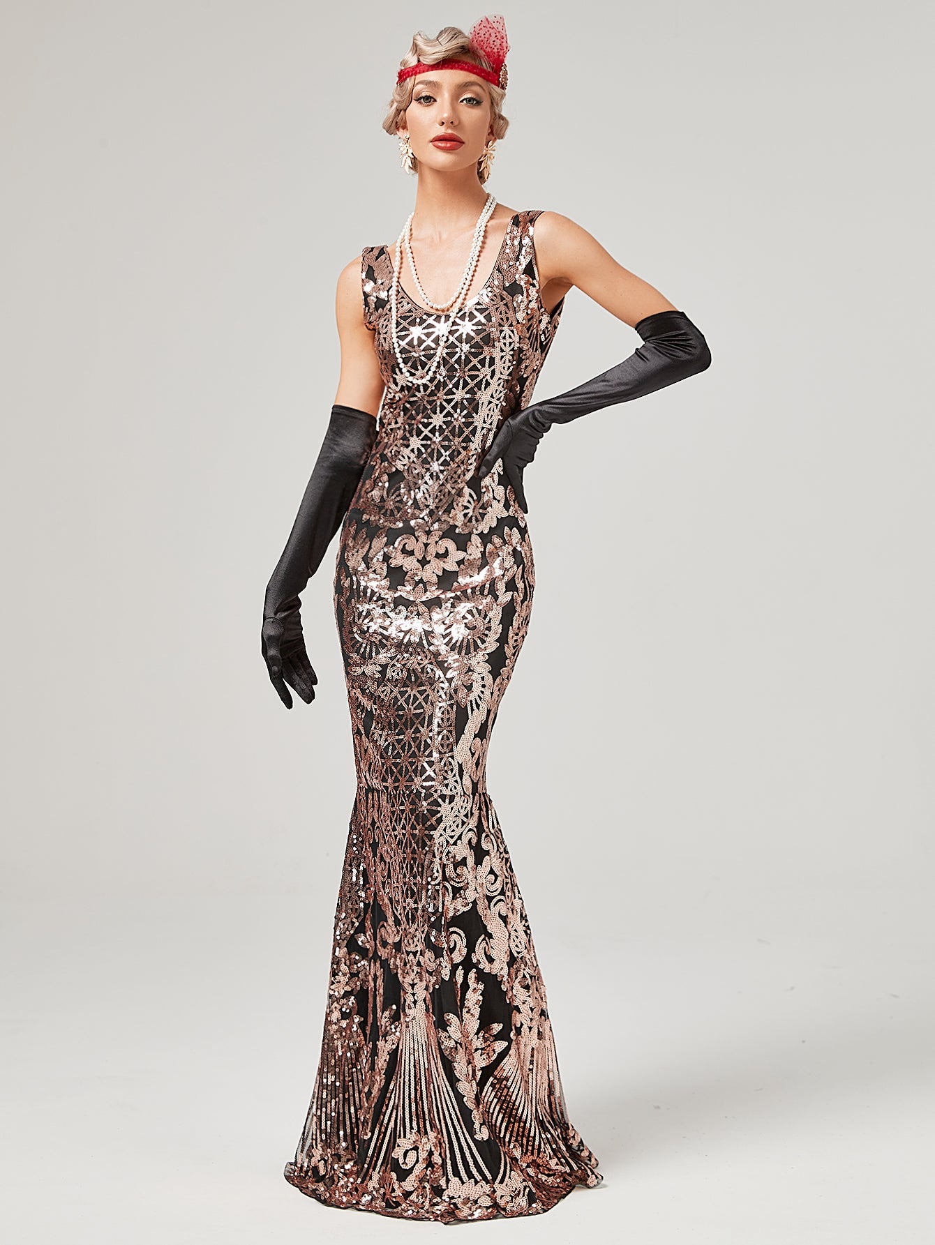 Gold 1920S Sequined Fringe Flapper Maxi Dress